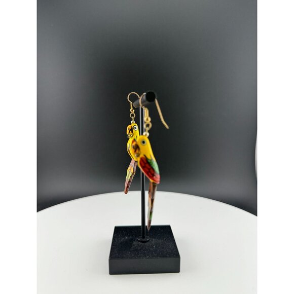 Hand-Painted Parrot Earrings – Vibrant & Unique Tropical Bird Design - Picture 3 of 6